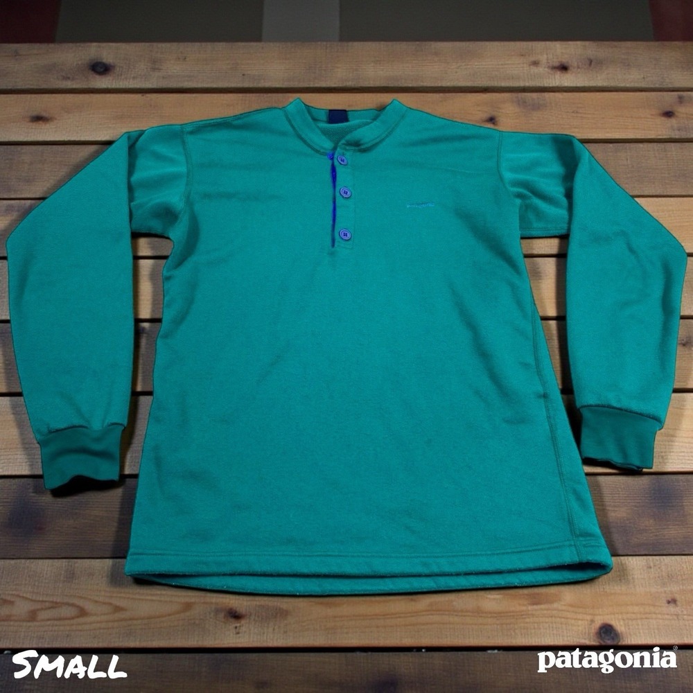 VTG Patagonia Capilene Shirt Fleece‎ Lined Womens SM Teal Long Sleeve Henley USA